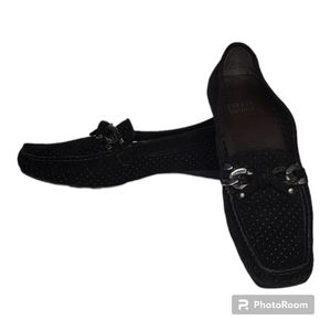 Stuart Weitzman Women's Perforated Suede Loafers Black Driving Shoes Size: 7.5 N